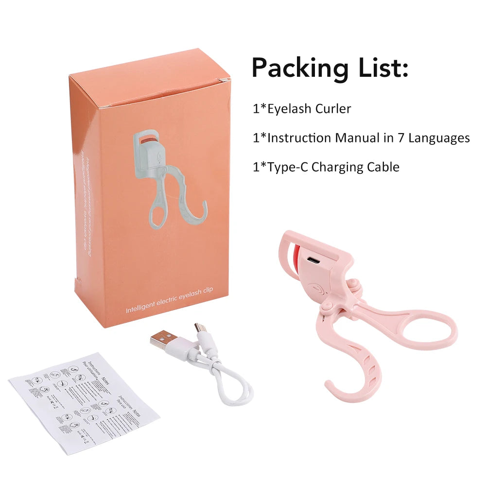 Electric Heated Eyelash Curler Comb Rechargeable Fast Heating Eyelash Curling Machine Long-Lasting Naturally Makeup Tool