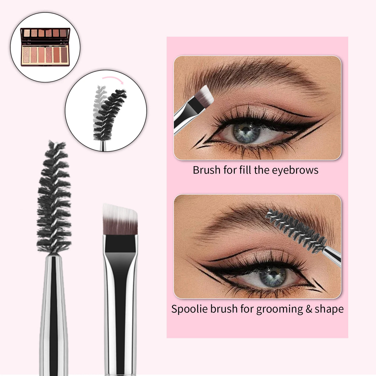 6Pcs Eyelash & Eyebrow Makeup Tools Kit Eyelash Curler Dual End Brow Brush Lash Comb Spoolie Applicator
