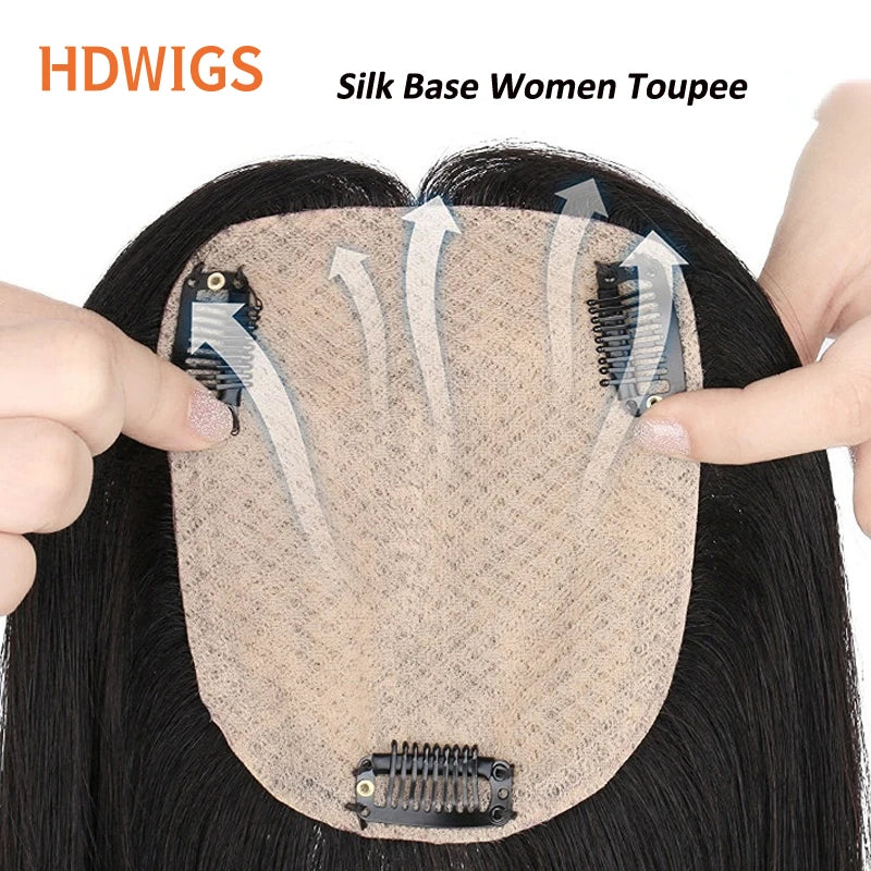 Silk Base Women Toupee Human Hair Wigs Straight Remy Human Hair Topper Women Natural Human Hair Clip in Hair Extensions Hairline