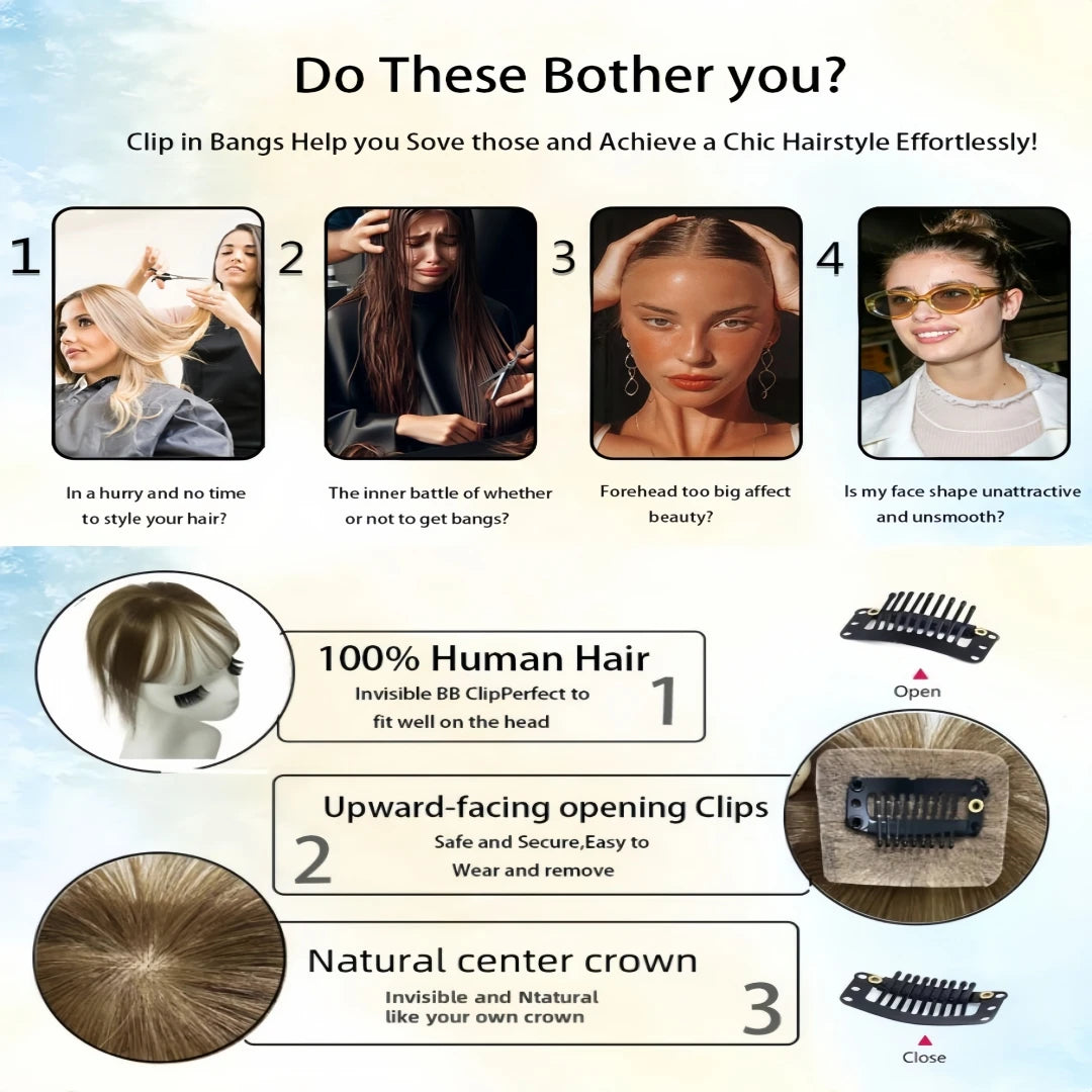 3D Full Coverage Human Hair Bangs Clips in Hairpieces for Women Wispy Bangs Hair Extensions for Thining Hair Daily Wear