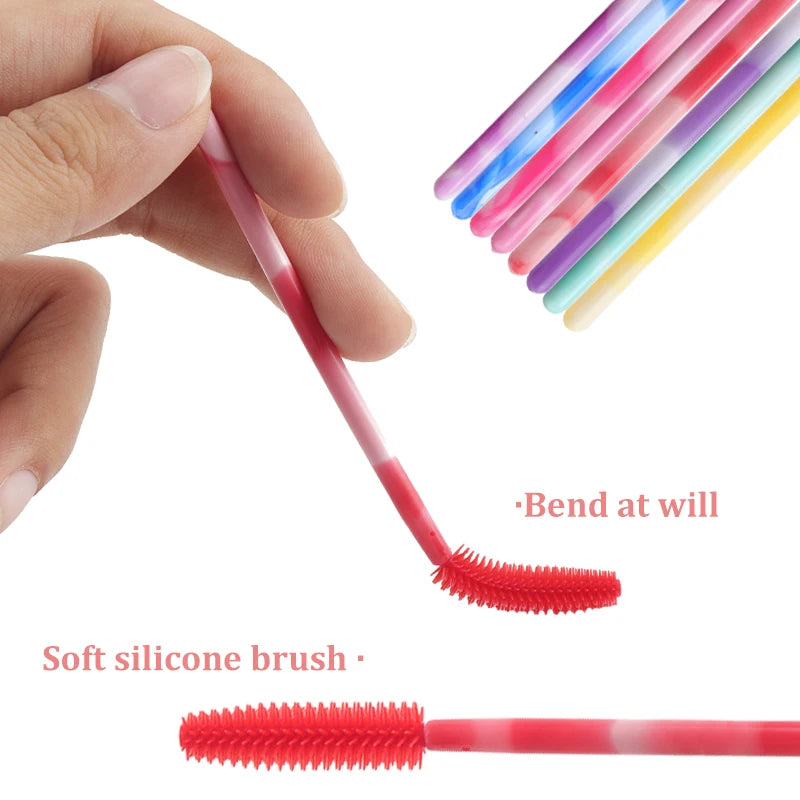 50Pcs Disposable Silicone Eyelash Brush Rainbow Eye Lash Makeup Brushes Mascara Wands Microbrush Eyelashes Extension Beauty Tool