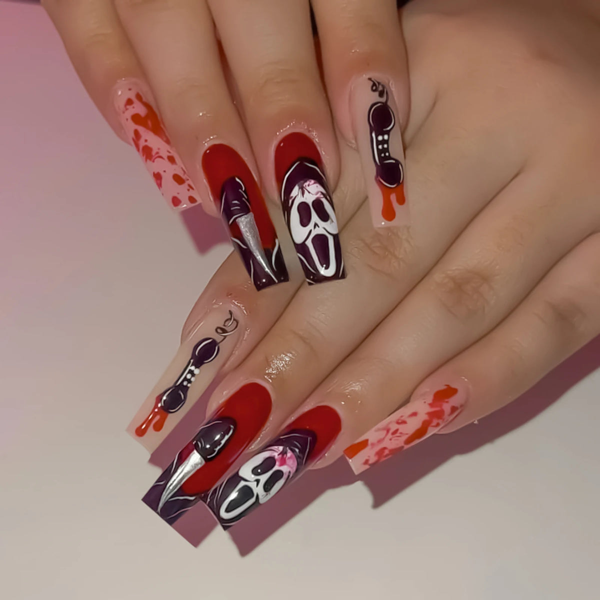 2025 Halloween False Nails European Ghost Witch Pumpkin Almond Fake Nails Tips Wearable Detachable Press on Nails for Women