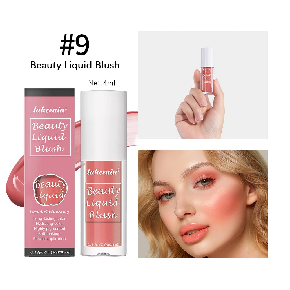 9 Shades Beauty Liquid Blush Lightweight Blendable Dewy Finish Liquid Cheek Tint Long‑Wearing Natural Flush Multi‑Use Face Blush Makeup