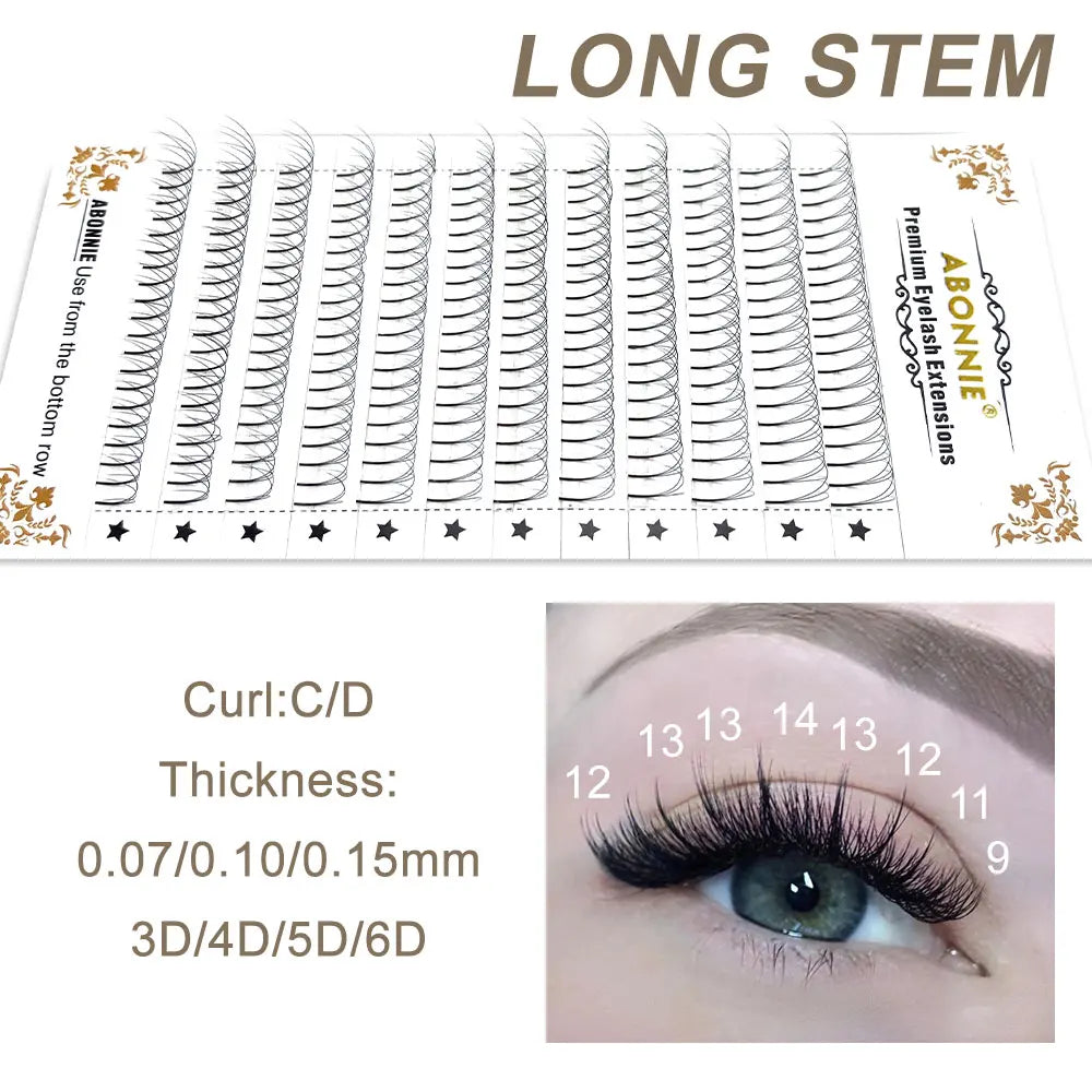 Abonnie Russian Volume Eyelash Extensions Eyelash Bouquets Volume Long Stem Soft Matte Black Premade Extension