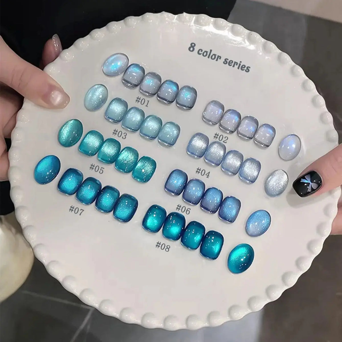 1-12pcs TC Summer Blue Glass Bead Cat Eye Gel Nail Polish Flash White Spar Nude Color Magnet Nail Art Gel Salon Christmas Nails