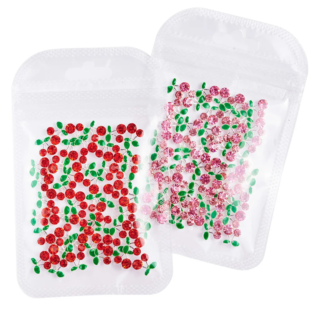 20Pcs Glitter Cherry Rhinestone 3D Nail Charms 10mm Red & Pink Cherry Christmas Nail Art Y2K Alloy Metal Gold Cherry Nail Part