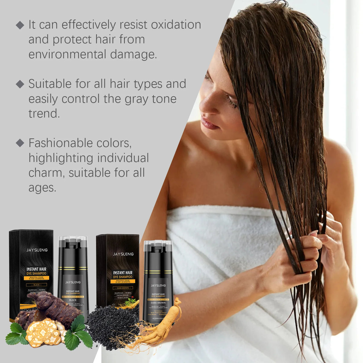 Polygonum Multiflorum Hair Dye Shampoo Herbal Nourish Repair Roots Boost Hair Vitality Repair Hair Damaged Instant Dye Shampoo