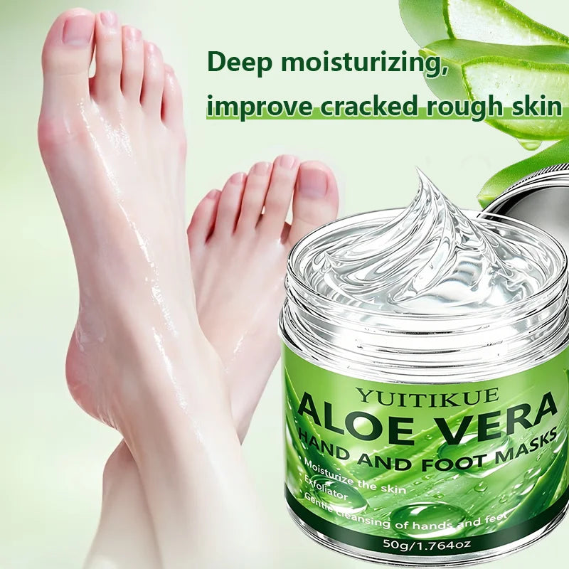 YUITIKUE 50g Aloe Vera Hand Foot Mask Exfoliating Moisturizing Hydrating Brightening Dead Skin Removal Hand Foot Care Cream