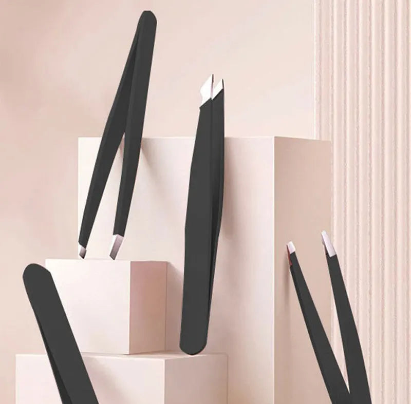 4Pcs Face Hair Removal Eyebrow Tweezers Pincet Clips Stainless Steel Lash Extension Tweezers Slant and Flat Point Beauty Tools