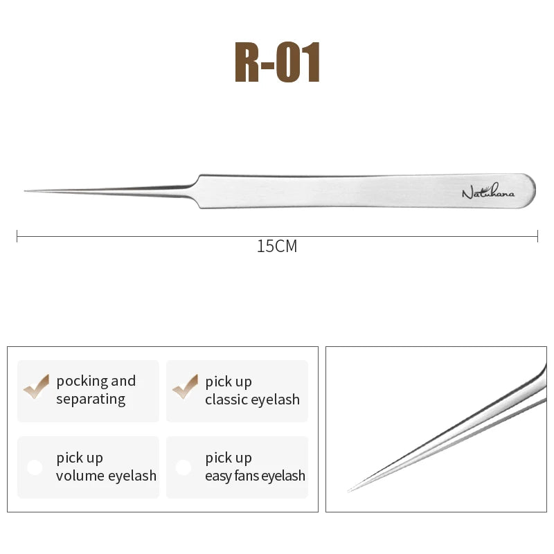 NATUHANA Anti-Static Lash Tweezers High Precision Stainless Steel Eyelash Extension Isolation Volume Tweezers Professional Tools