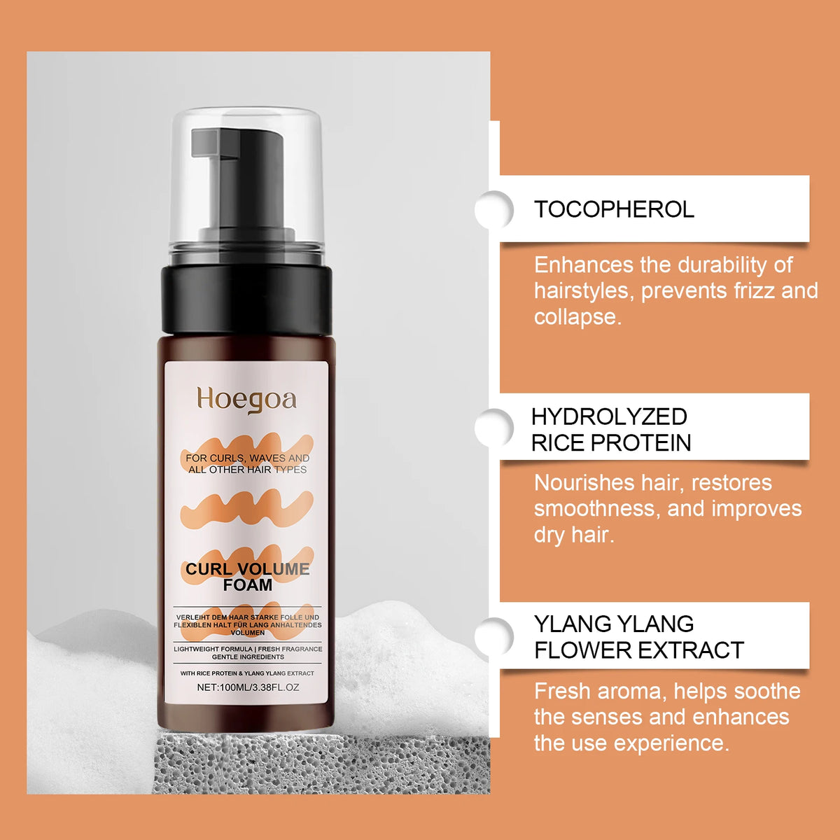 Volumizing Mousse For Curly Hair Lightweight Foam For Bouncy Curls And Natural Hold With Rice Protein And Ylang Ylang Extract