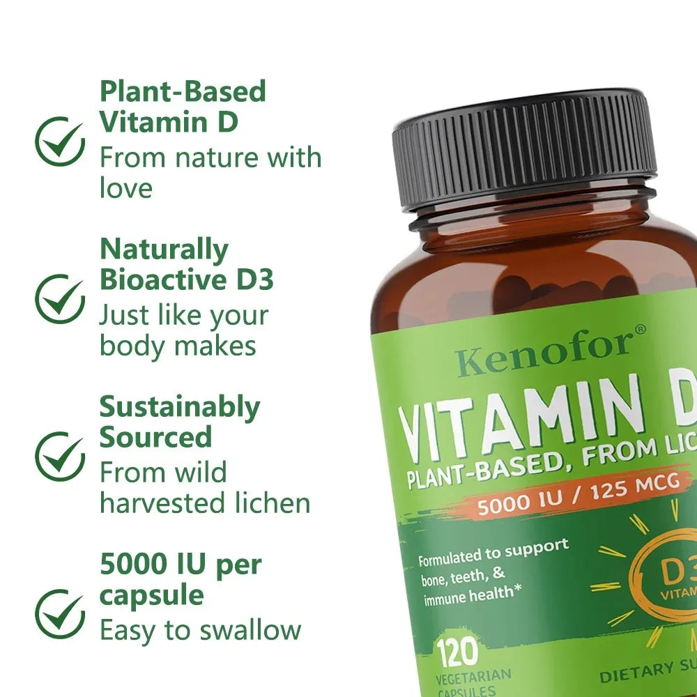 Vitamin D3 5000IU Capsules - Support Brain, Heart, Joint, Bone & Skin Health, Antioxidant, Immunity Boost Supplement