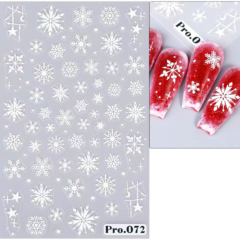 5D White Snowflakes Embossed Nail Art Stickers Winter Charm Decals Self Adhesive Christmas New Year Slider Decoration Manicure
