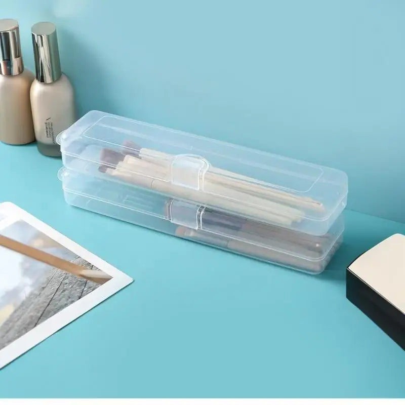 3PCS Transparent Makeup Brush Organizer CaseTravel Cosmetic Brush Storage Box Dustproof Snap-Close Holder With Hanging Loop