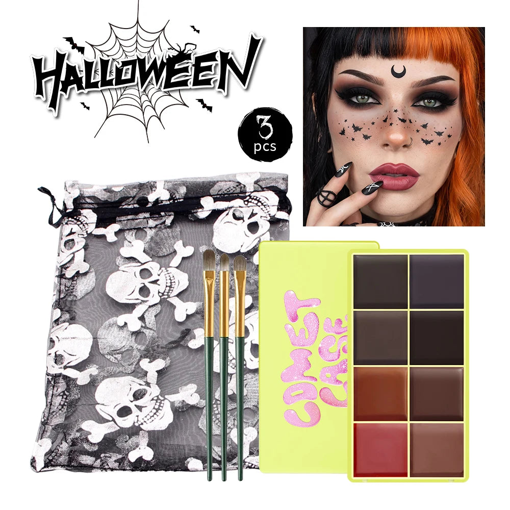 8 Shades Eyebrow Blush Palette With 3Pcs Makeup Brushes  Matte Shimmer Shadow Long Lasting Cosmetics Halloween Makeup Set
