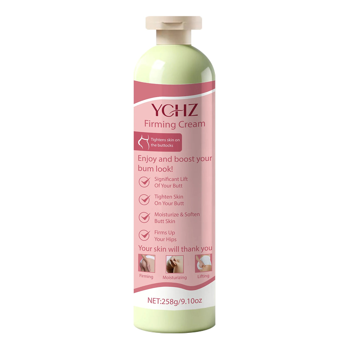 Firming Butt Cream - Hypoallergenic Firming and Moisturizing Body Cream with Collagen, Ceramide, Hyaluronic Acid, and Elastin - Lactose-Free, Firming Effect, 258g