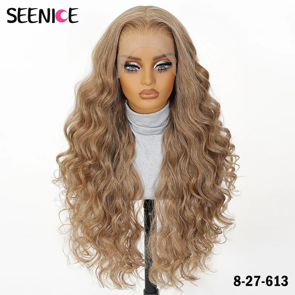 13x6 HD Synthetic Blend Lace Front Wig 30 Inch Long Deep Wavy Ombre Blonde Ginger for Afro Women Heat Resistant Cosplay Wig