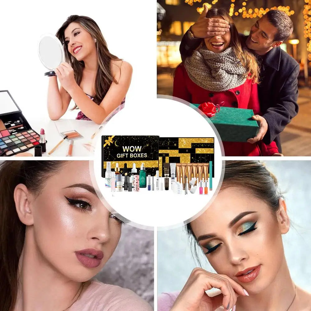 Christmas Countdown Calendar Gift Box face cosmetics kit Moisturizing Face Skin Care Set Face Cream Toner lip gross eye makeup