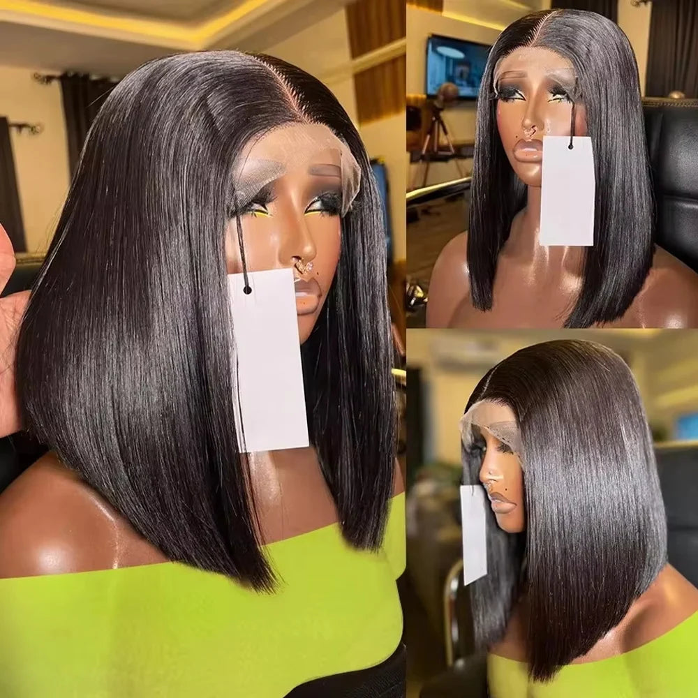 13x6 HD Lace Frontal Short Bob Wig Bone Straight Lace Front Wig Double Drawn Human Hair Wigs Preplucked Real 250 Density Natural Hairline Human Hair Wig 3 Days Delivery