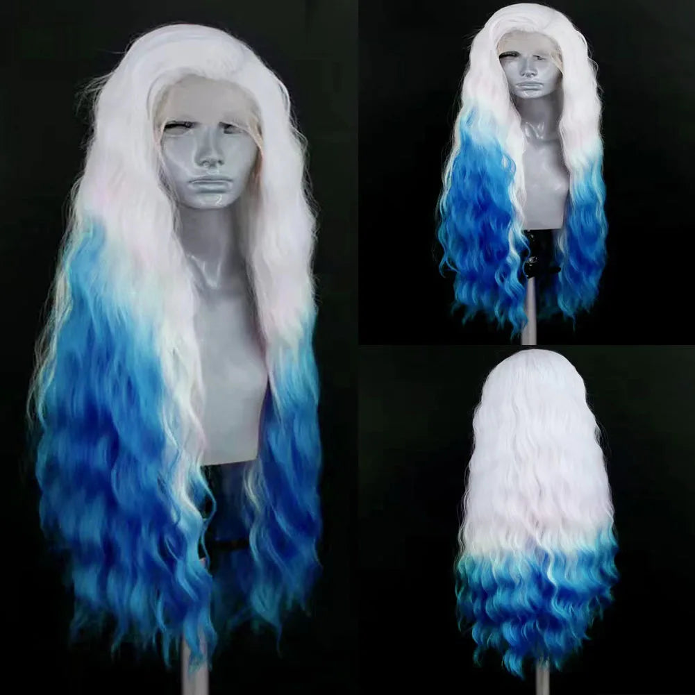 AIMEYA Platinum Wigs for Women Mix Blonde Synthetic Lace Front Wig Black Long Natural Wave Synthetic Hair Wig Daily Use Cosplay