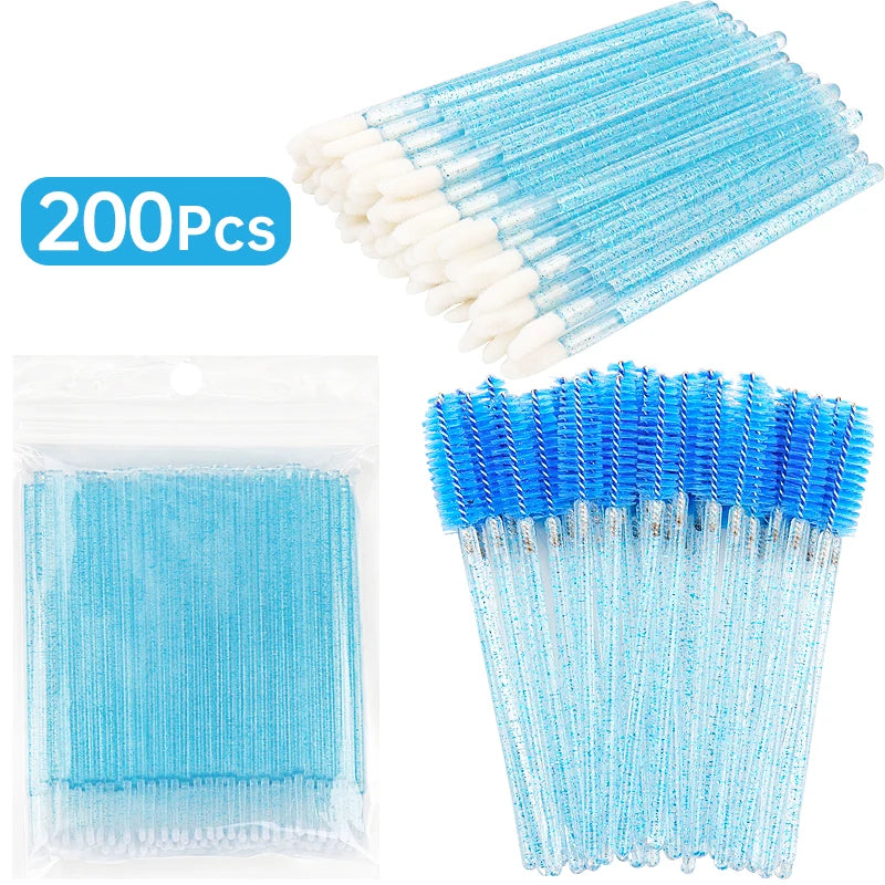 200pcs Eyelash Extension Supplies Set Disposable Lash Spoolies Brushes Eyelashes Micro Brush Mascara Wand Lipstick Applicator