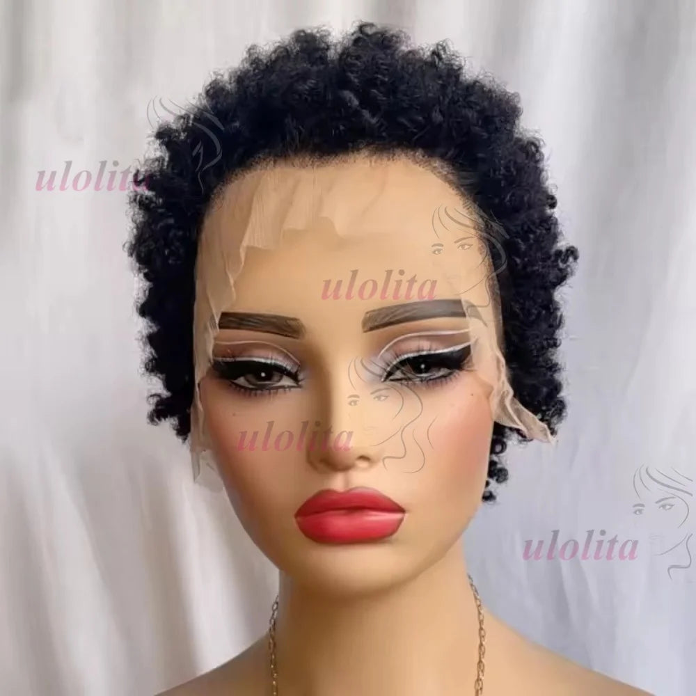 Premium 99J Afro Curly 13x4 Ear To Ear Lace Frontal Human Hair Glueless Wigs for Women 6inches Remy Hair Short Cut Lace Bob Wigs