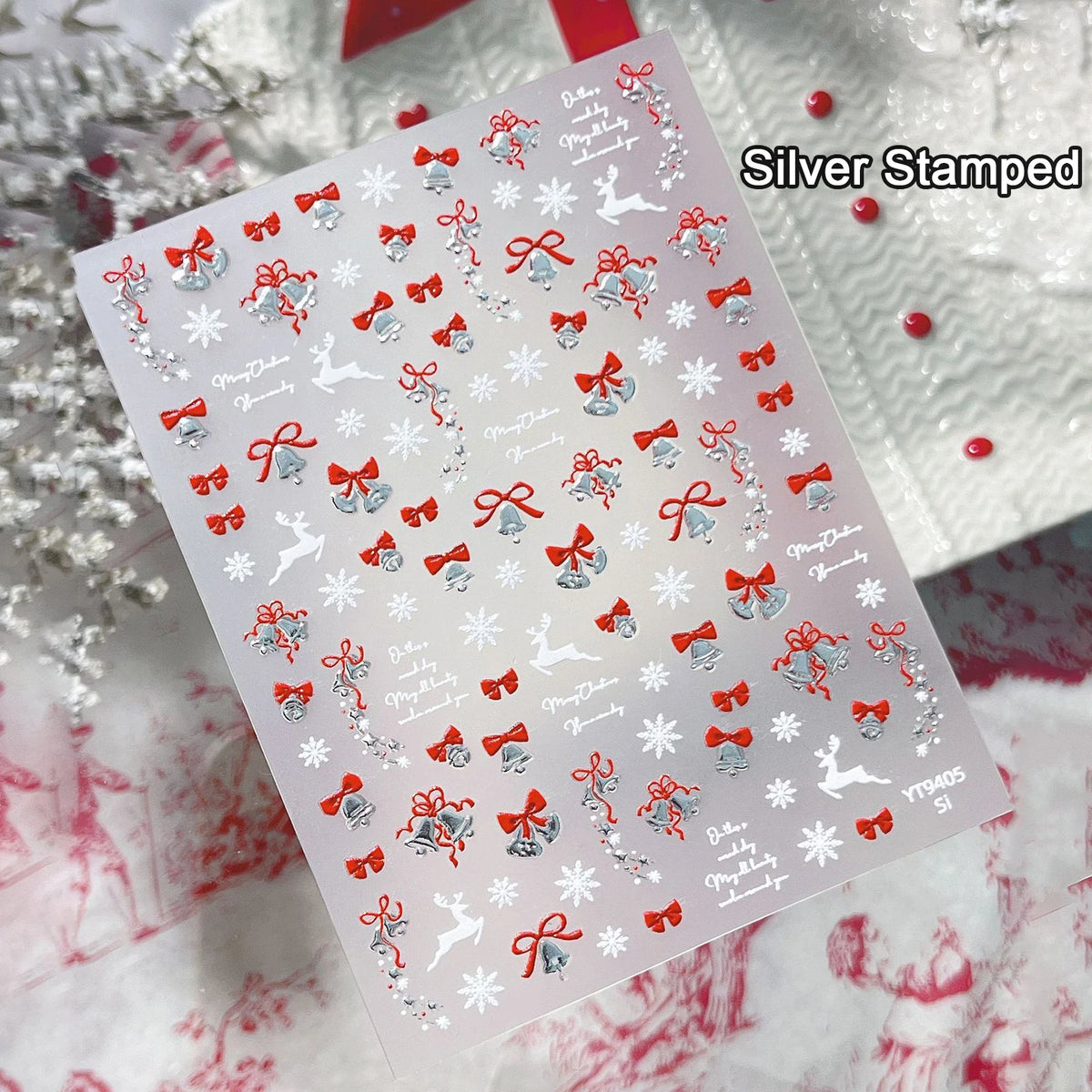 Christmas Wreath Snowman Xmas Tree Bowknot Snowflakes Gingerbread Man Bear Star Bell Apple Nail Art Charms Stickers Phone Decals