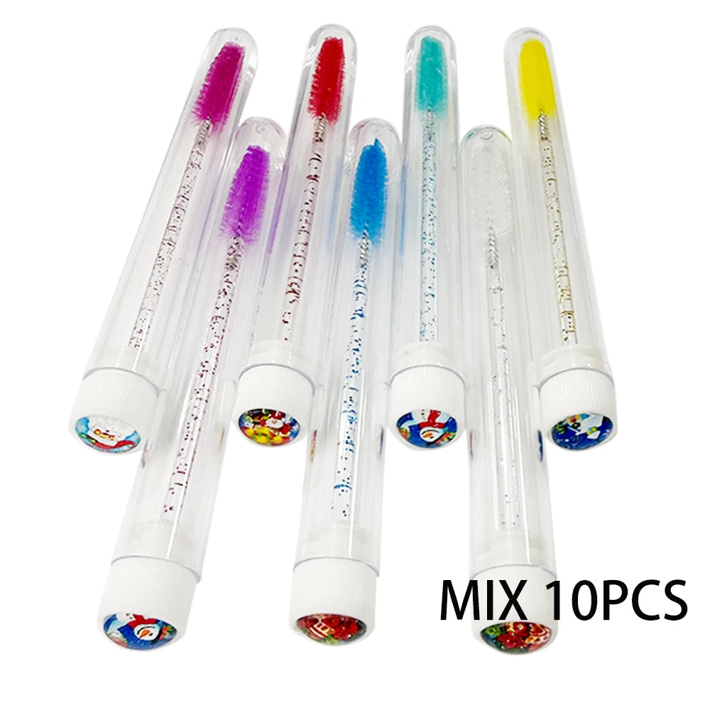 10/25Pcs Christmas Eyelash Brush Tubes Lash Extension Mascara Brushes Wand Eyebrow Comb Spoolies Container Applicators Tools
