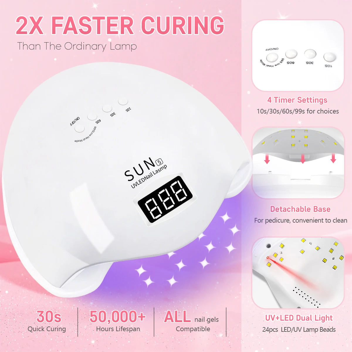 DianaBeauty UV LED Nail Lamp 24 LEDs Nail Dryer with 4 Timer Settings and Display Portable UV Lamp for Curing Gel Nail Polish