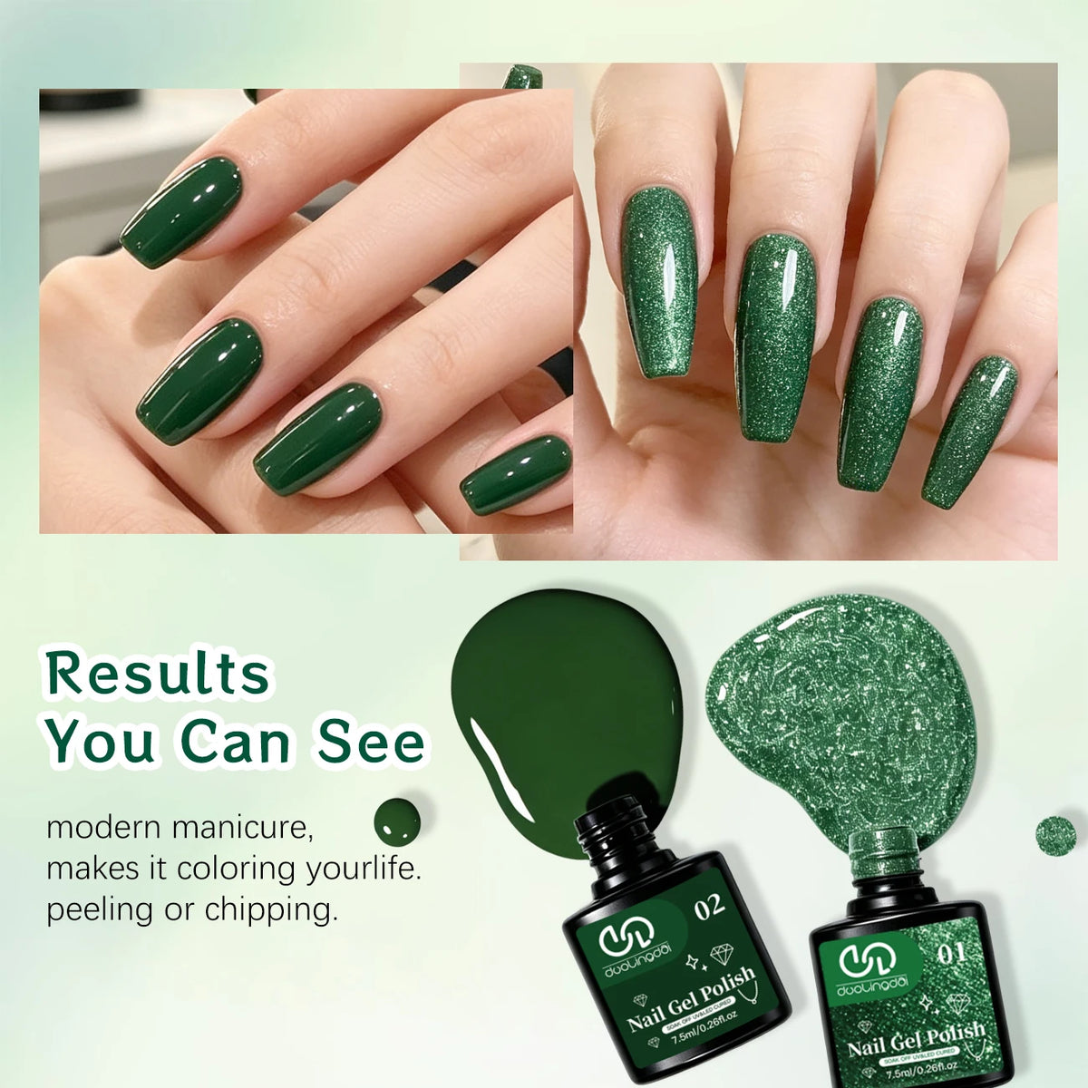6 Colors Christmas Holiday Gel Nail Polish Set, Dark Green Red Silver Champagne Glitter Gel Polish Kit for Christmas Manicure