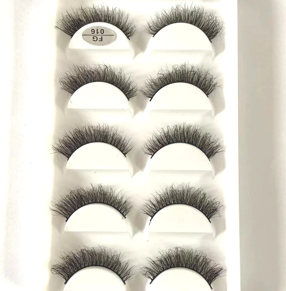 HBZGTLAD 5Pairs Handmade Mink Lashes Short False Eyelashes Dense Natural Long Messy Eye Lashes Reusable Stage Makeup Eyelashes