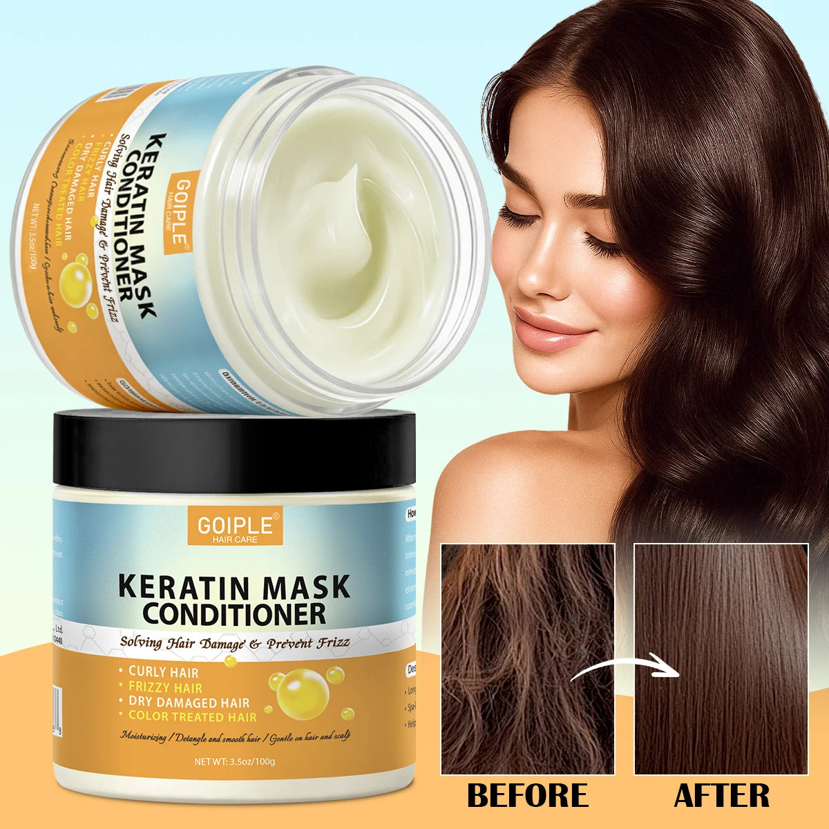 GOIPLE Keratin Deep Conditioner Salon Treatment for Dry Damaged Curly Frizzy Color Treated Hair Women