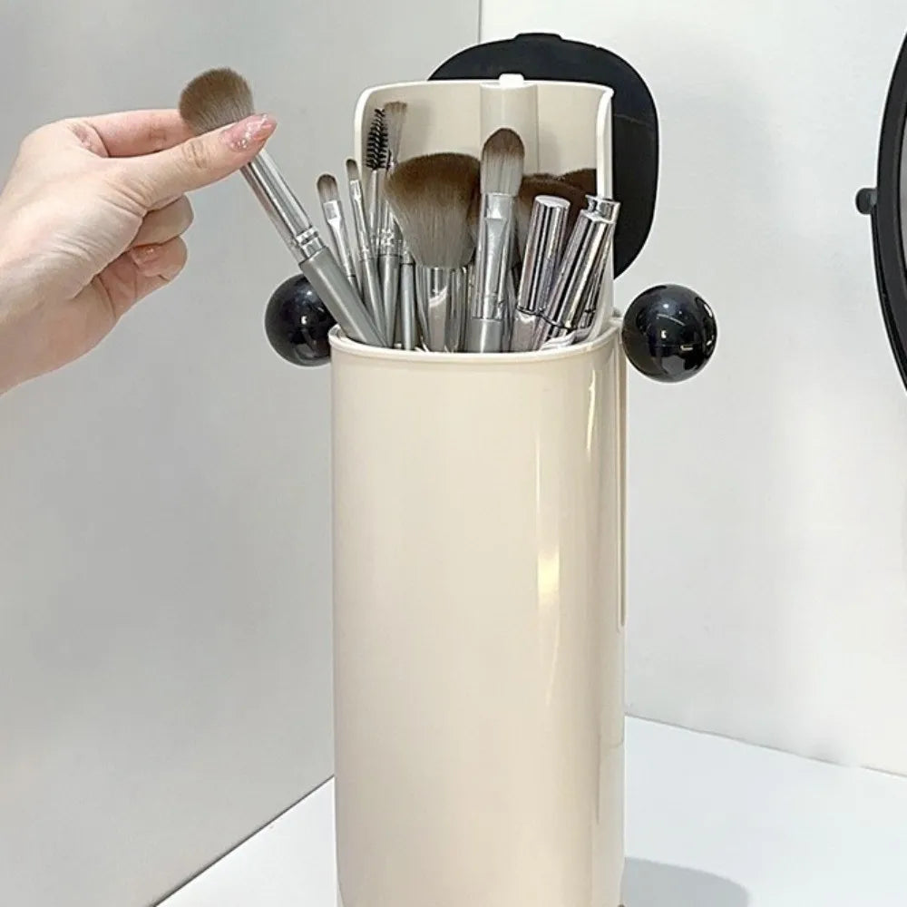 Large Capacity Automatic Lifting Makeup Brush Holder with Lid Press Type Makeup Brush Storage Tube Waterproof Dustproof