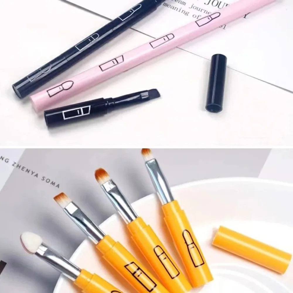Travel Size 4 In 1 Makeup Brush Portable With Plastic Handle Eyeshadow Lip Brush Multi-use Makeup Tool