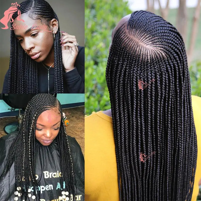 Faux Locs Crochet Cornrow Braided Wig Synthetic Full Lace Knotless Box Braids Wig Side Part Lace Wig Box Braided Wig for Women