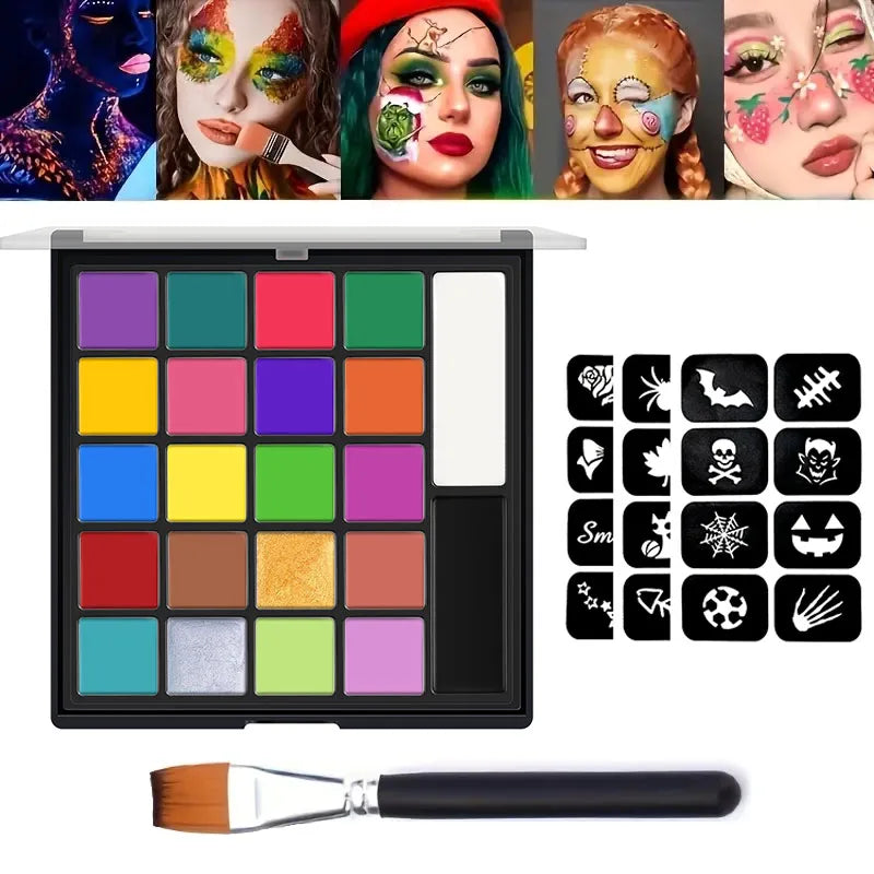 22 Color Face Body Painting Kit for Kids Adults,Face Paint Makeup Palette with Brush,Halloween Carnival Artist Cosplay Art Party