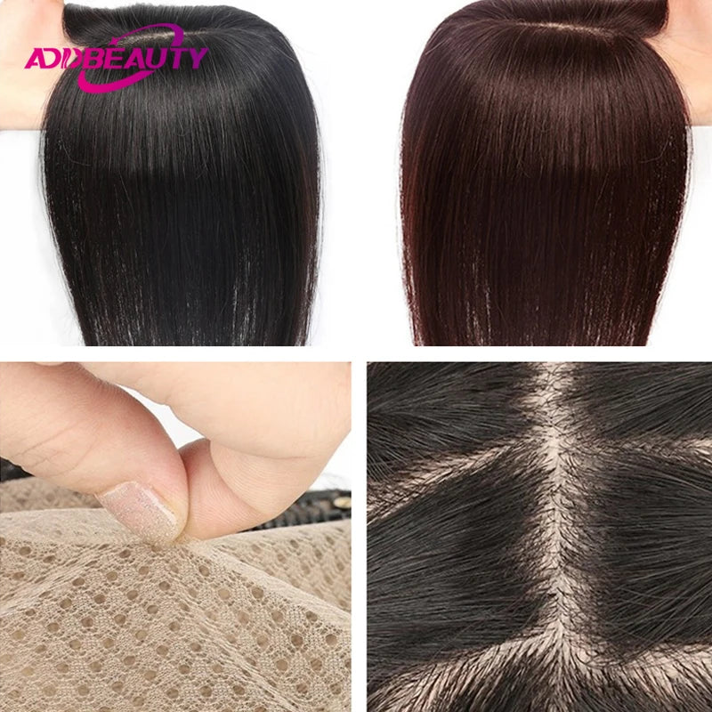 Straight Women Toupee 100% Human Remy Hair Silk Base Human Hairpiece Clip in Human Hair Extension Natural Hair System Toppers