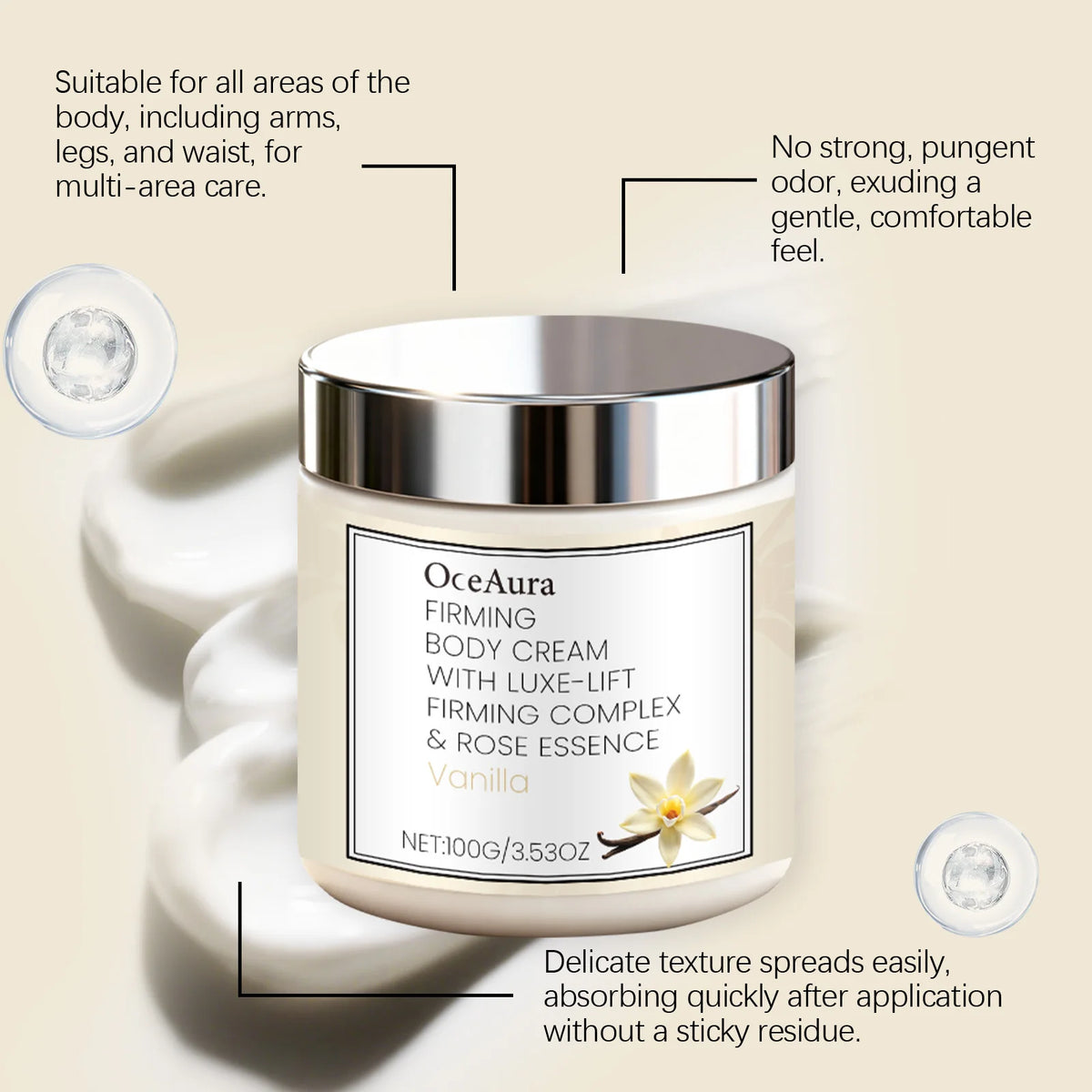 Vanilla Scented Body Cream Firming Moisturizer for Dry Skin Deep Hydration Wrinkle Smoothing Cream Rich Nourishing Body Butter