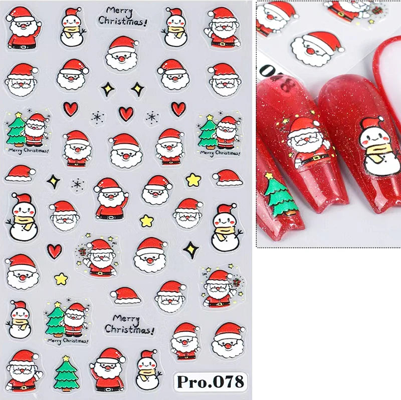5D White Snowflakes Embossed Nail Art Stickers Winter Charm Decals Self Adhesive Christmas New Year Slider Decoration Manicure