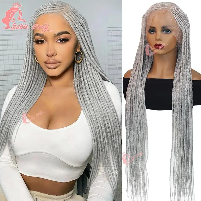 Faux Locs Crochet Cornrow Braided Wig Synthetic Full Lace Knotless Box Braids Wig Side Part Lace Wig Box Braided Wig for Women