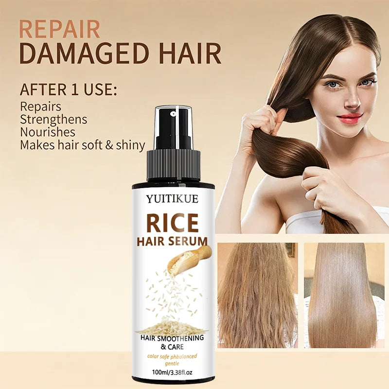 YUITIKUE Rice Water Hair Serum Spray - Nourishes, Strengthens & Adds Shine for Soft, Non-Flat Hair