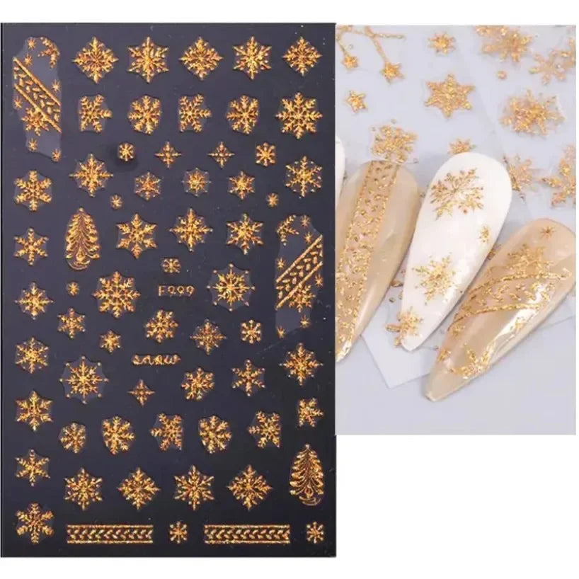 5D White Snowflakes Embossed Nail Art Stickers Winter Charm Decals Self Adhesive Christmas New Year Slider Decoration Manicure