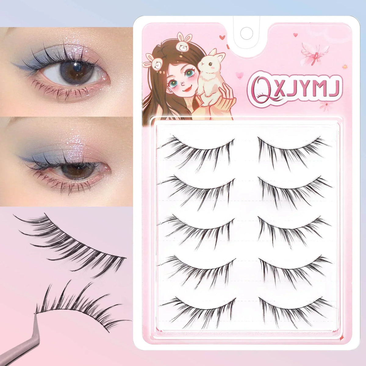 Individual Lash Clusters Natural Fluffy Wispy False Eyelashes Set Cute Cartoon Packaging Perfect Christmas Small Gift