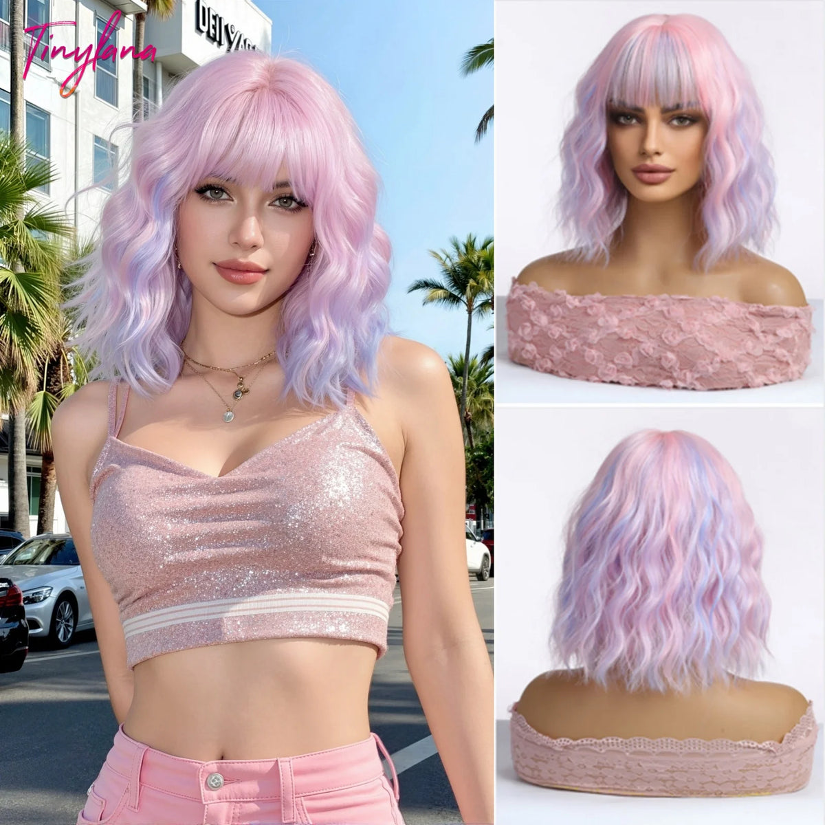 HENRY MARGU Light Green Curly Synthetic Wigs Long Colorful Wig with Bangs Heat Resistant Fiber for Cosplay Party Women Girls Use