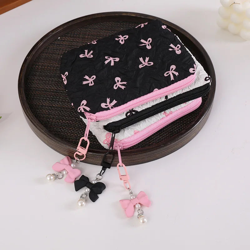 Cute Bow Travel Small Cosmetic Lipstick Portable Storage Bag Women Girls Makeup Handbags Purse Key Earphone Pouch Bags Organizer