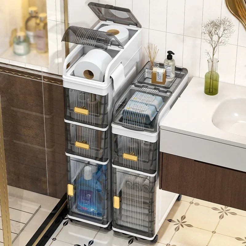 18cm Narrow Storage Cabinet, Multi-Tier Slim Organizer for Bathroom/Living Room, Holds Towel/Tissue/Cosmetic, Space-Saving Shelf