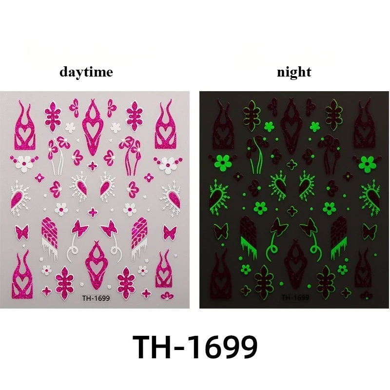 Halloween Nail Stickers - 3D Glow in Dark Cute Ghost Design Luminous Self Adhesive Nail Decals for Halloween