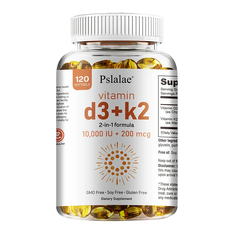 Vitamin D3 10000 IU with K2 200 Mcg | 2 in 1 Support Immune, Heart, Joint, Teeth & Bone Health
