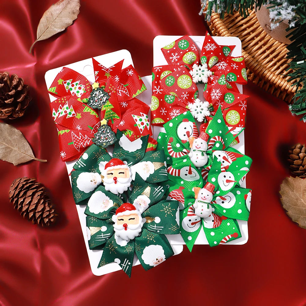 Christmas Sunflower Ribbon Hair Clip Acrylic Material Elk Santa Claus Bow Hair Clip Children's Christmas Party Headwear