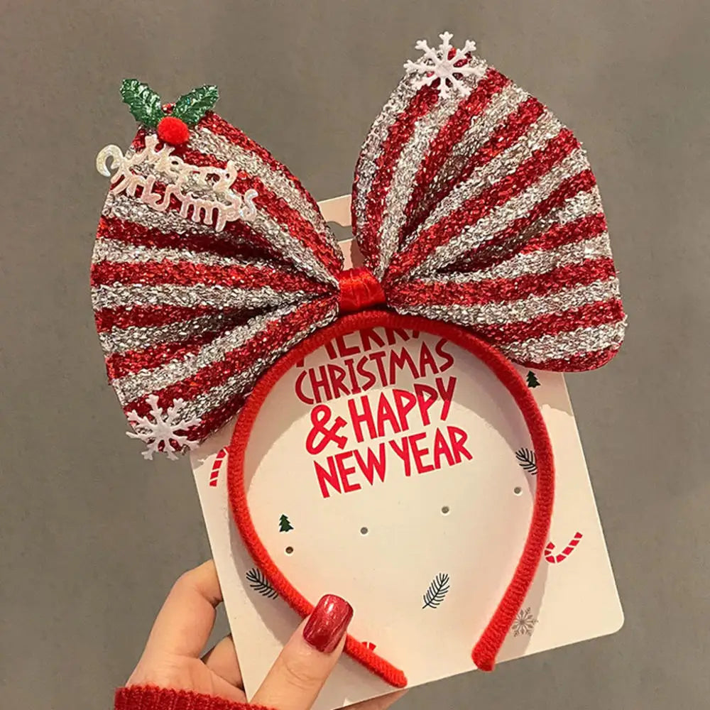 New Christmas Headband Sequins Bow Tie Hair Band Children's Hair Accessories Holiday Gift Dress Headwear Party Supplies